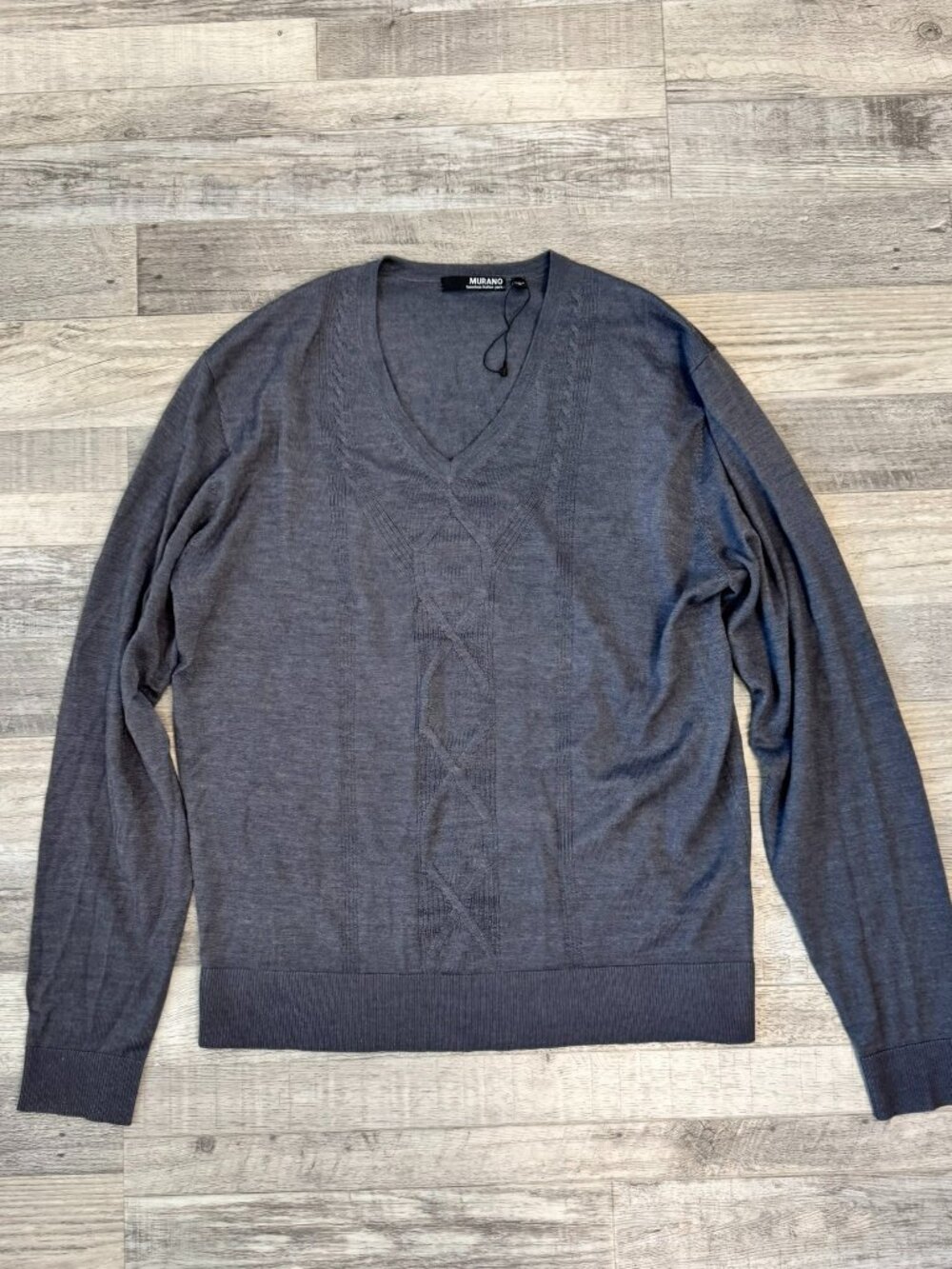 Murano Grey NWOT Wool Silk Men's V-Neck Sweater Size Large H37